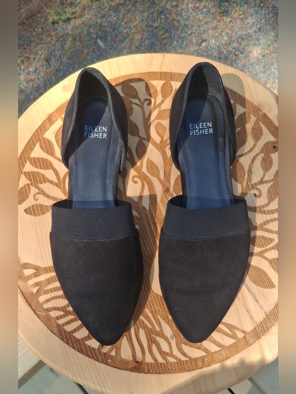 Eileen Fisher Ida Black Suede d'Orsay Pointy Toe Flex Fit Flats Size 7.5 - Picture 6 of 9